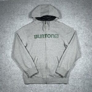 Burton Jacket Men's Size Medium Grey Full Zip Hooded Mesh Like Spell Out‎ Logo
